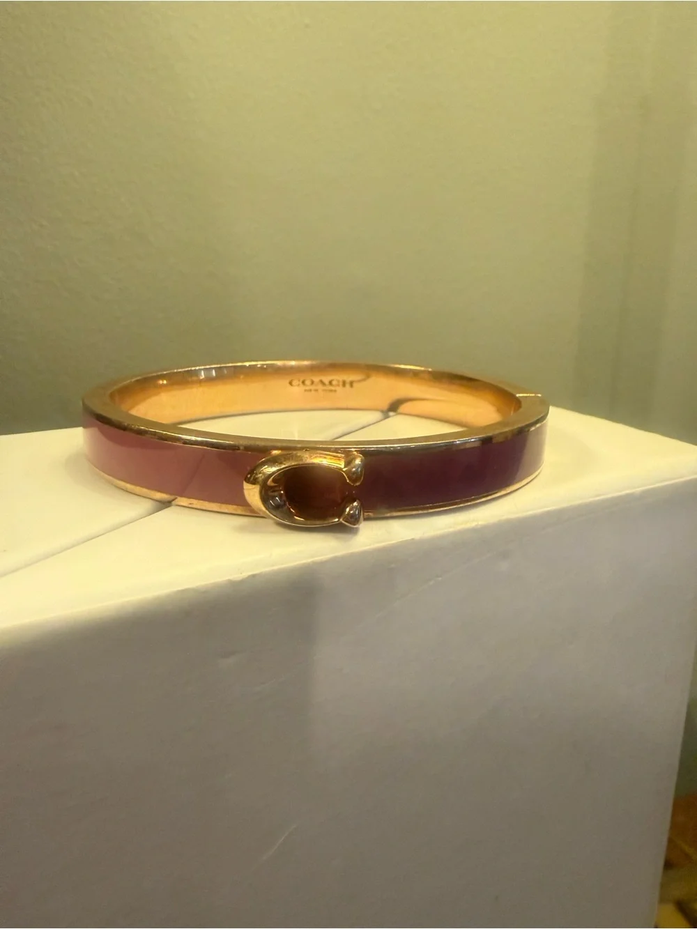 COACH Women's C Logo Hinged Bangle Bracelet Gold St Steel & Purple Enamel